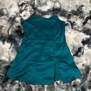 Teal Satin Slip Dress